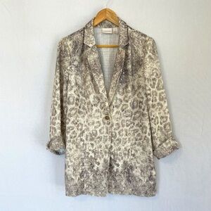 Chico’s Long Line One Button Blazer Cream & Silver Animal Print Size 1 US Medium